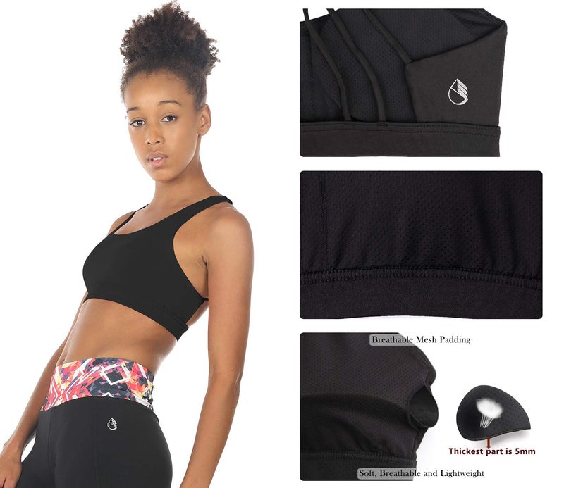 icyzone Padded Strappy Sports Bra Yoga Tops Activewear Workout Clothes for Women (M, Black) - Image 3